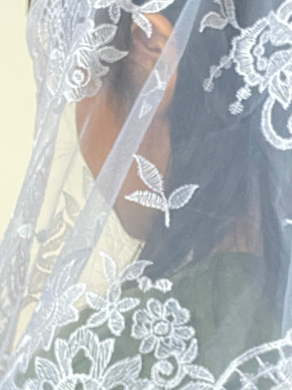 White Eva Lace Mantilla Chapel Spanish Veil 51" - Unique Catholic Gifts