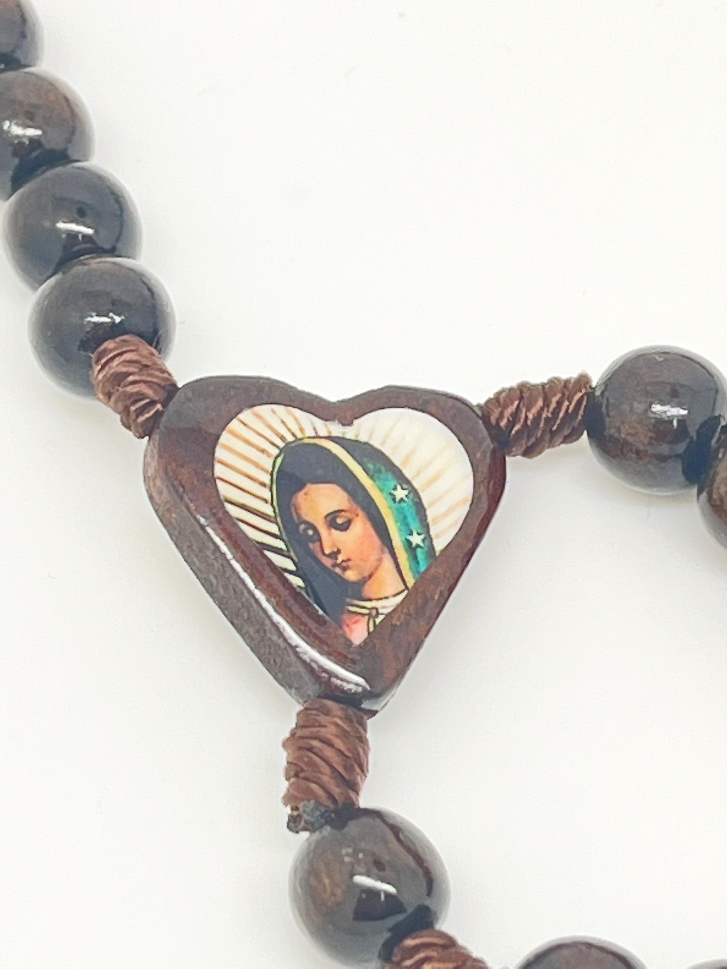 Our Lady of Guadalupe Brown Wood Bead Rosary - Unique Catholic Gifts