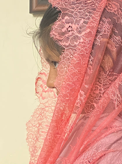 Coral Lace Infinity Chapel Spanish Veil 31" x 36" - Unique Catholic Gifts