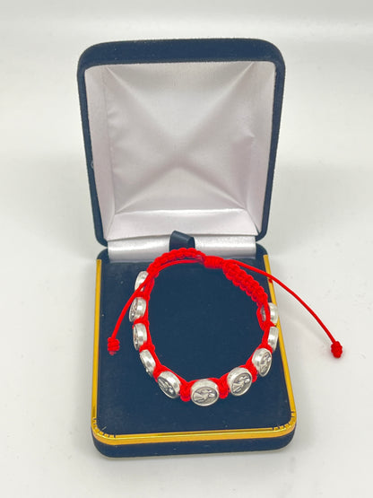 Divine Mercy Italian Medals and Slip Knot Bracelet (Red) - Unique Catholic Gifts