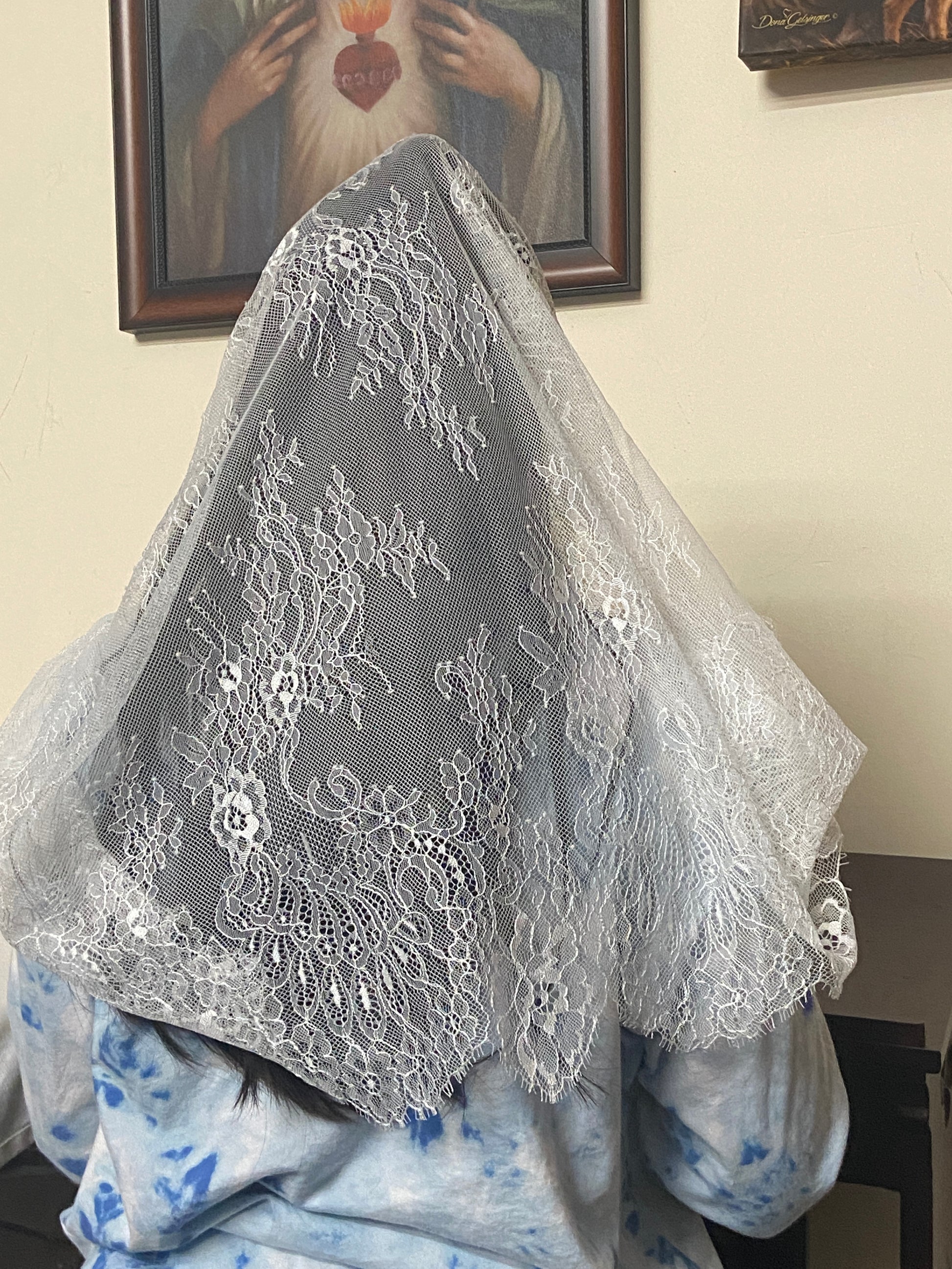 White Lace Infinity Chapel Spanish Veil 31" x 36" - Unique Catholic Gifts