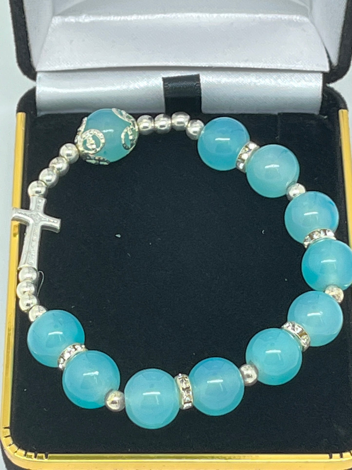 Turquoise Cross Stretch Bracelet - Unique Catholic Gifts