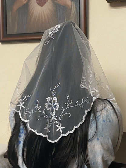 White Rosa Spanish Veil 37" - Unique Catholic Gifts