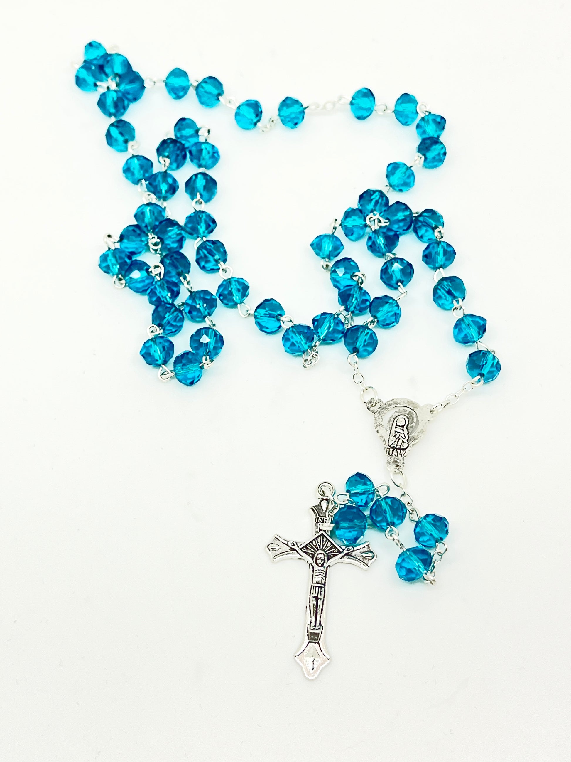 Aqua Glass Bead Rosary  6mm - Unique Catholic Gifts