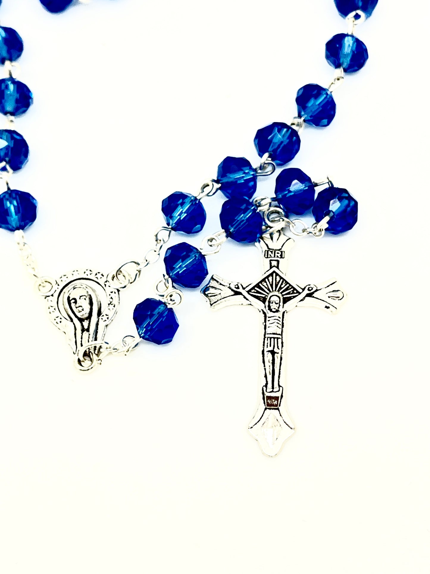 Sapphire Glass Bead Rosary  6mm - Unique Catholic Gifts