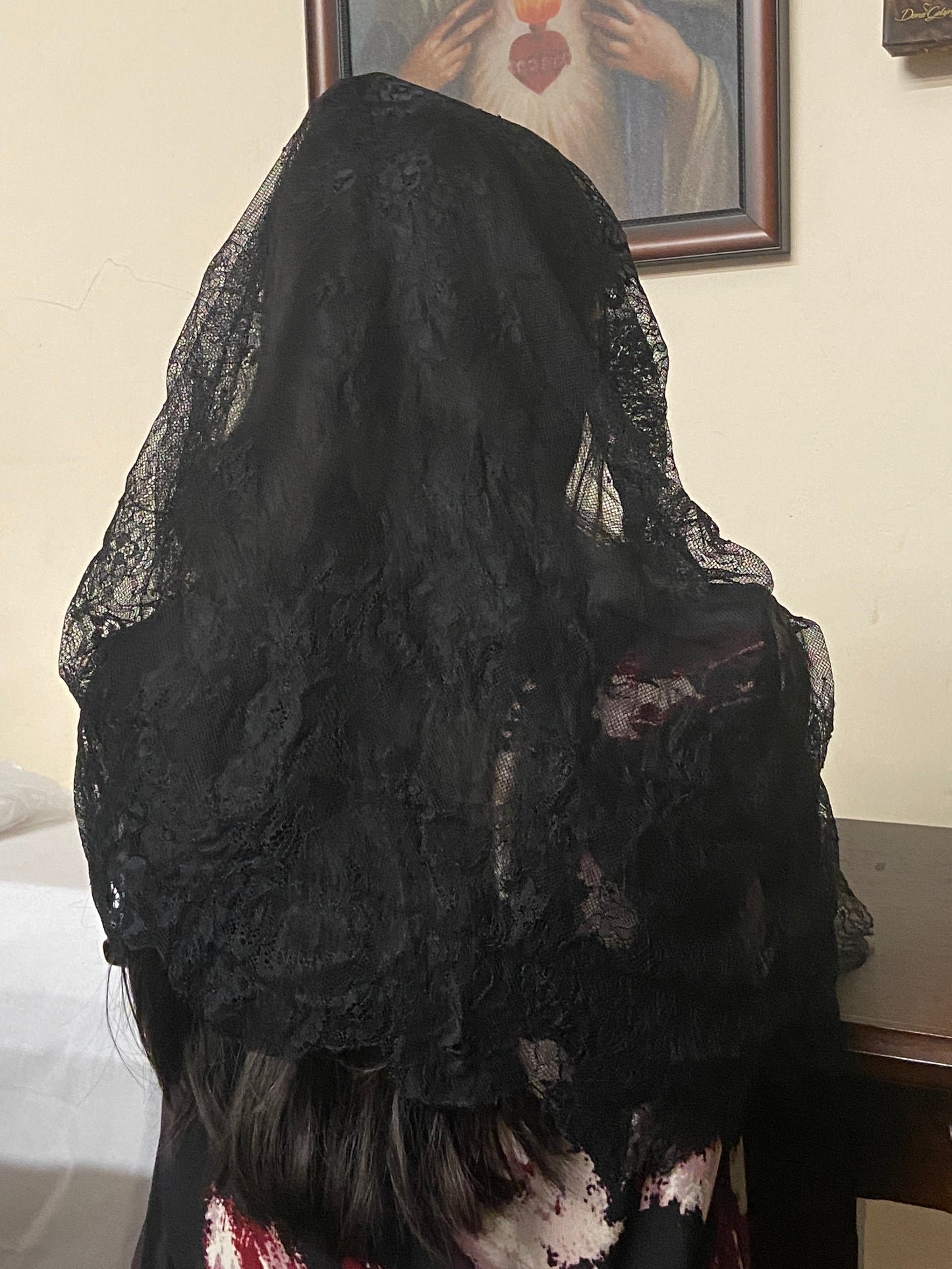 Black  Lace Infinity Chapel Spanish Veil 31" x 36" - Unique Catholic Gifts