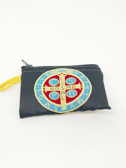 Saint Benedict Woven Tapestry Rosary Pouch 4" - Unique Catholic Gifts