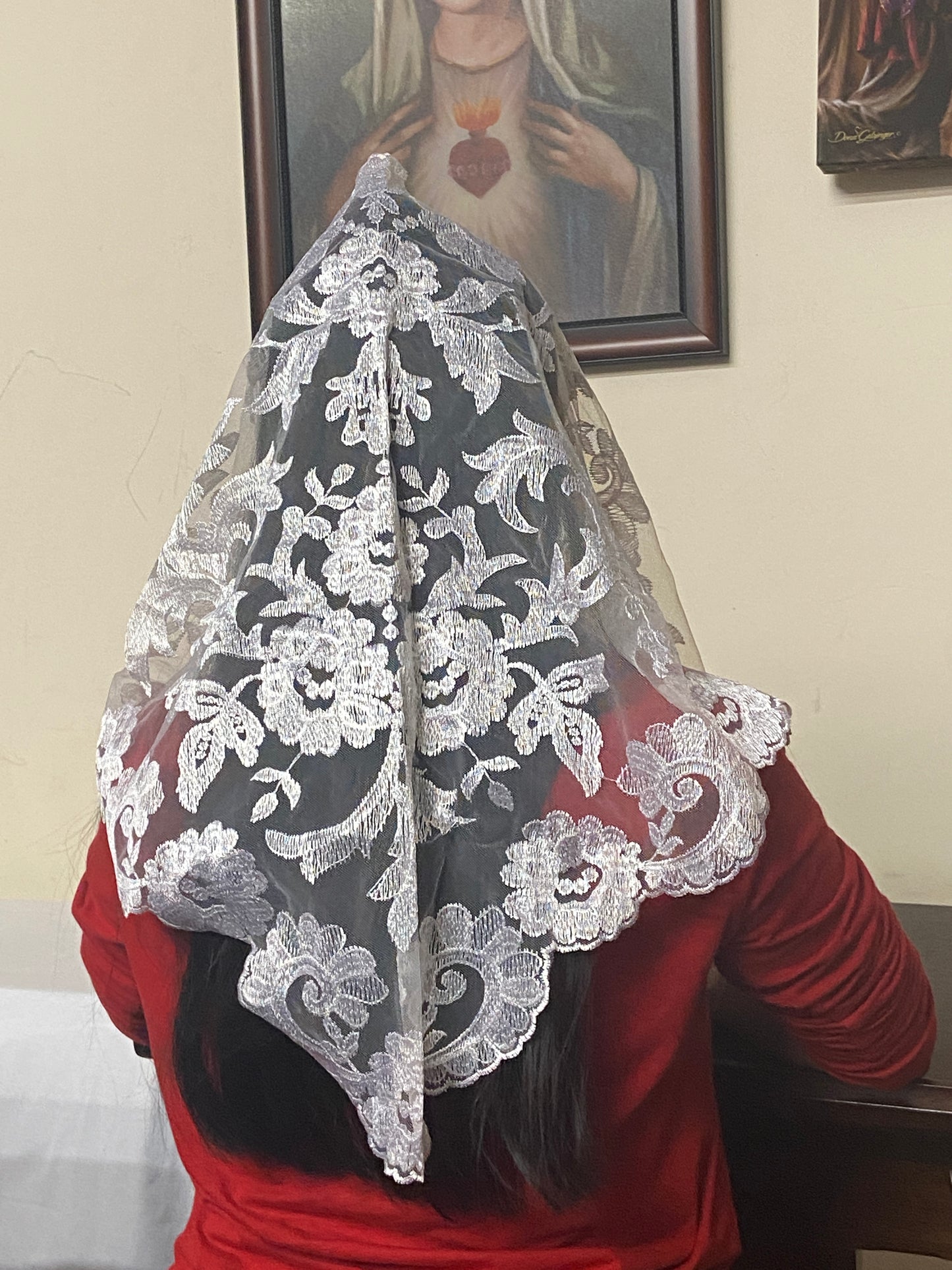 Ivory Olivia Lace Mantilla Chapel Spanish Veil 51" - Unique Catholic Gifts