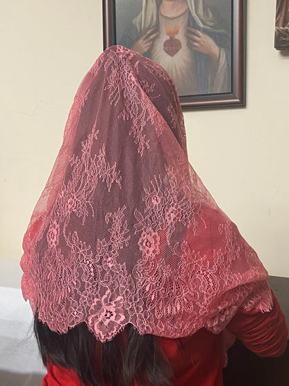 Coral Lace Infinity Chapel Spanish Veil 31" x 36" - Unique Catholic Gifts