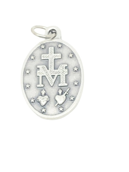 Miraculous Medal Double Silver Tone With Blue Enamel 1" - Unique Catholic Gifts