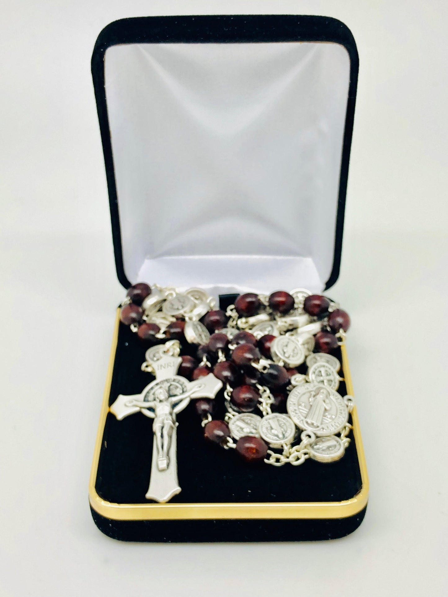 Brown Saint Benedict Rosary with St Benedict Medals - Unique Catholic Gifts