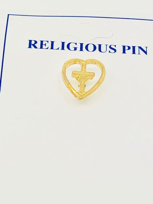 Cross in a Heart Pin (gold Plated) - Unique Catholic Gifts