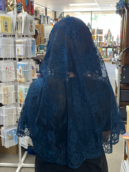 Navy Blue Gabriel Half Circle Lace Mantilla Chapel Spanish Veil 61" - Unique Catholic Gifts