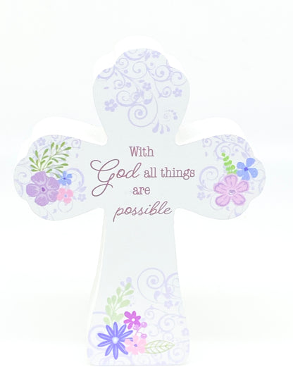 "With God all things are Possible" Inspirational Standing Cross 4 3/4" - Unique Catholic Gifts