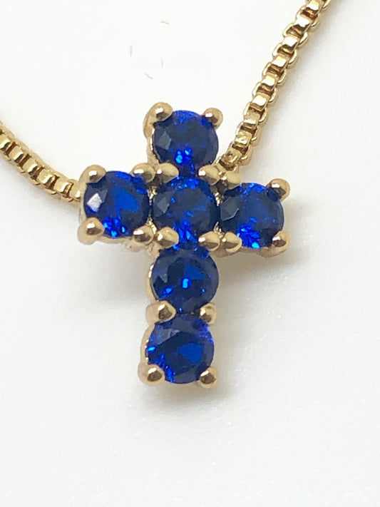 Blue Sapphire Cross Necklace - Unique Catholic Gifts