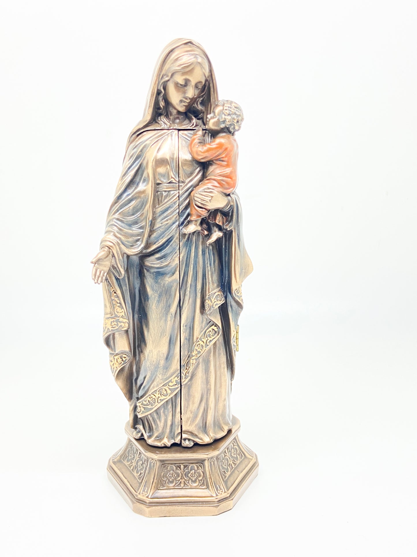 Madonna and Child Triptych Nativity Bronze Statue 7 7/8" - Unique Catholic Gifts