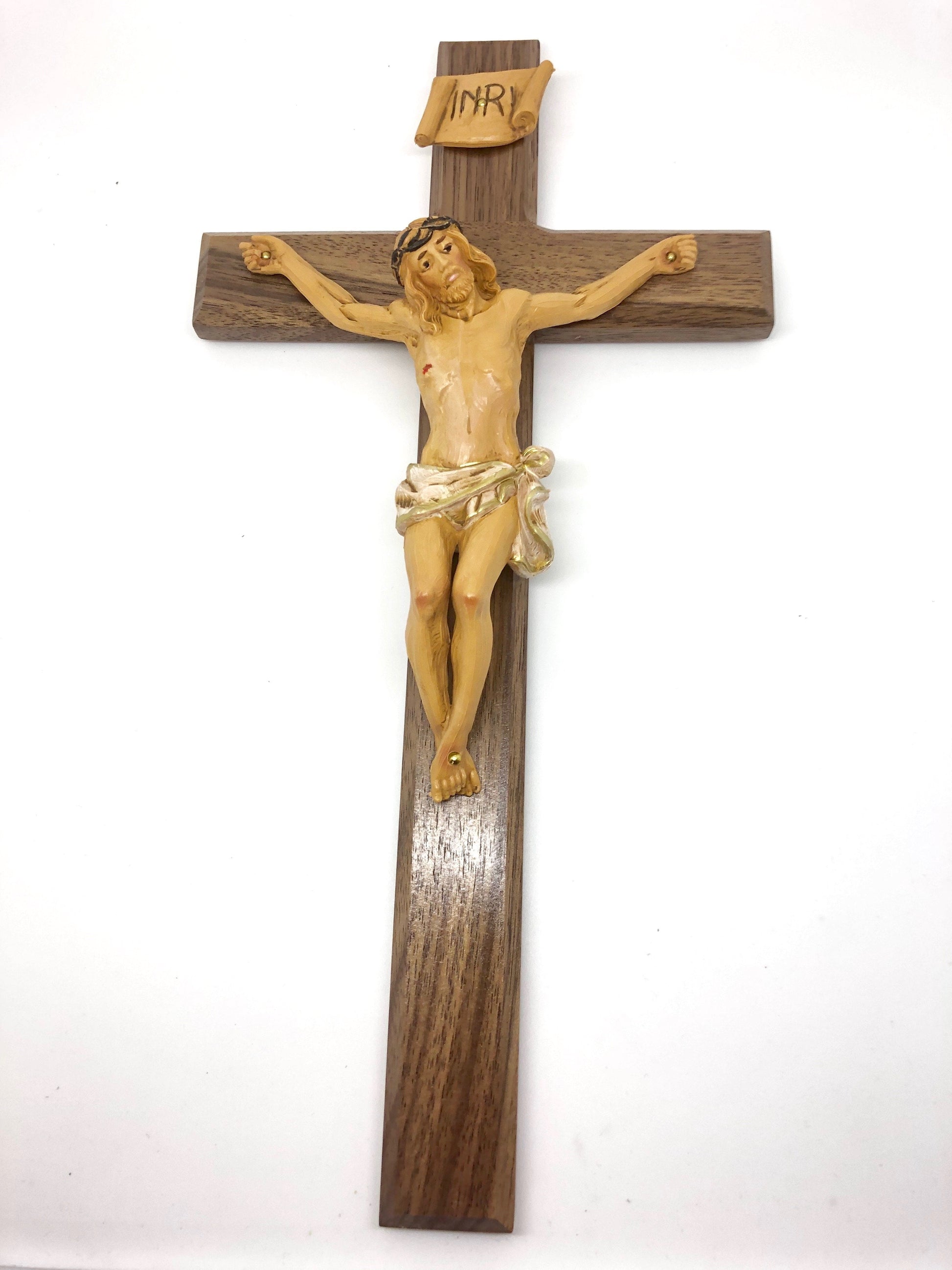 Walnut Wall Italian Style Crucifix (13") - Unique Catholic Gifts