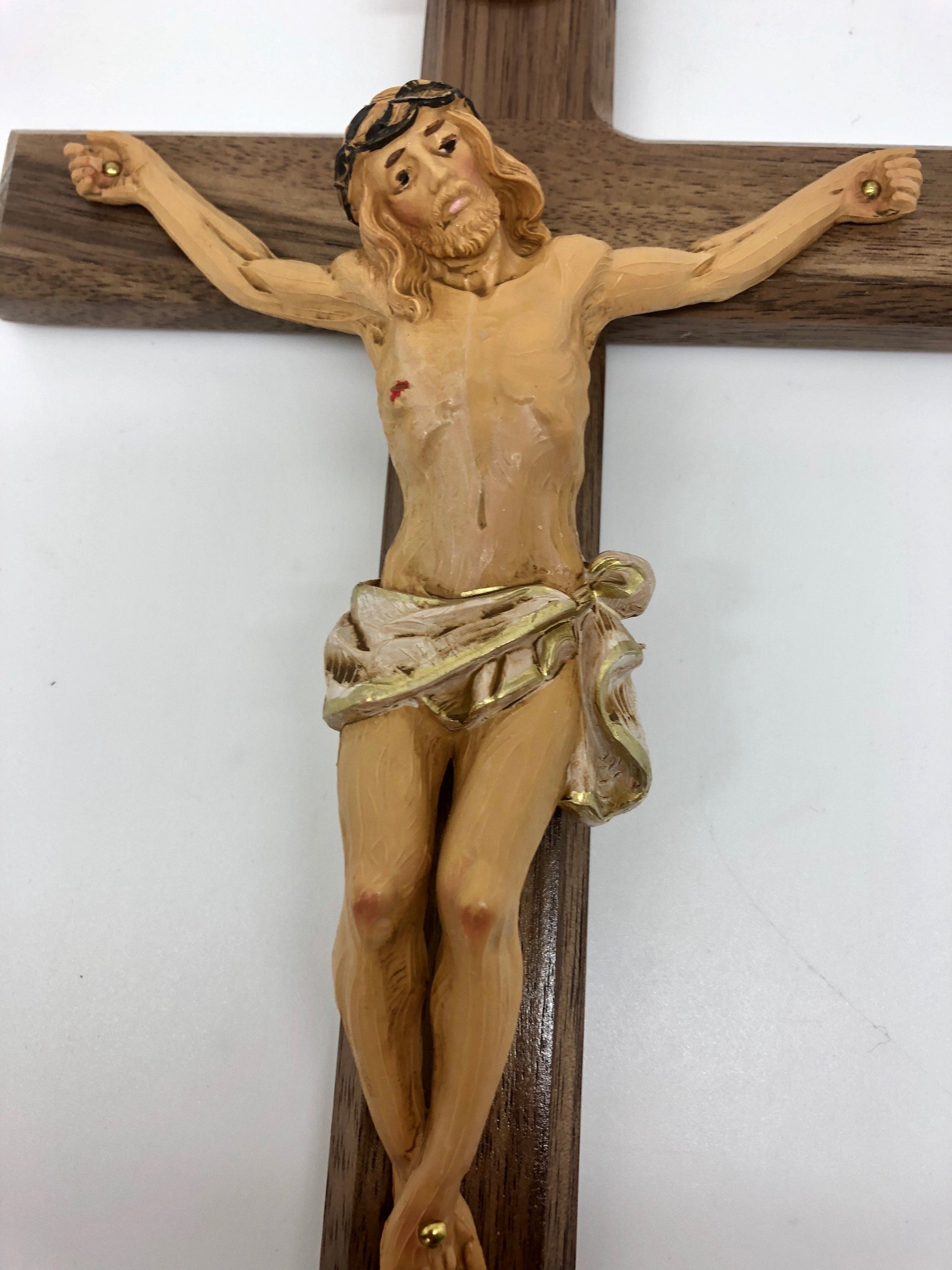 Walnut Wall Italian Style Crucifix (13") - Unique Catholic Gifts