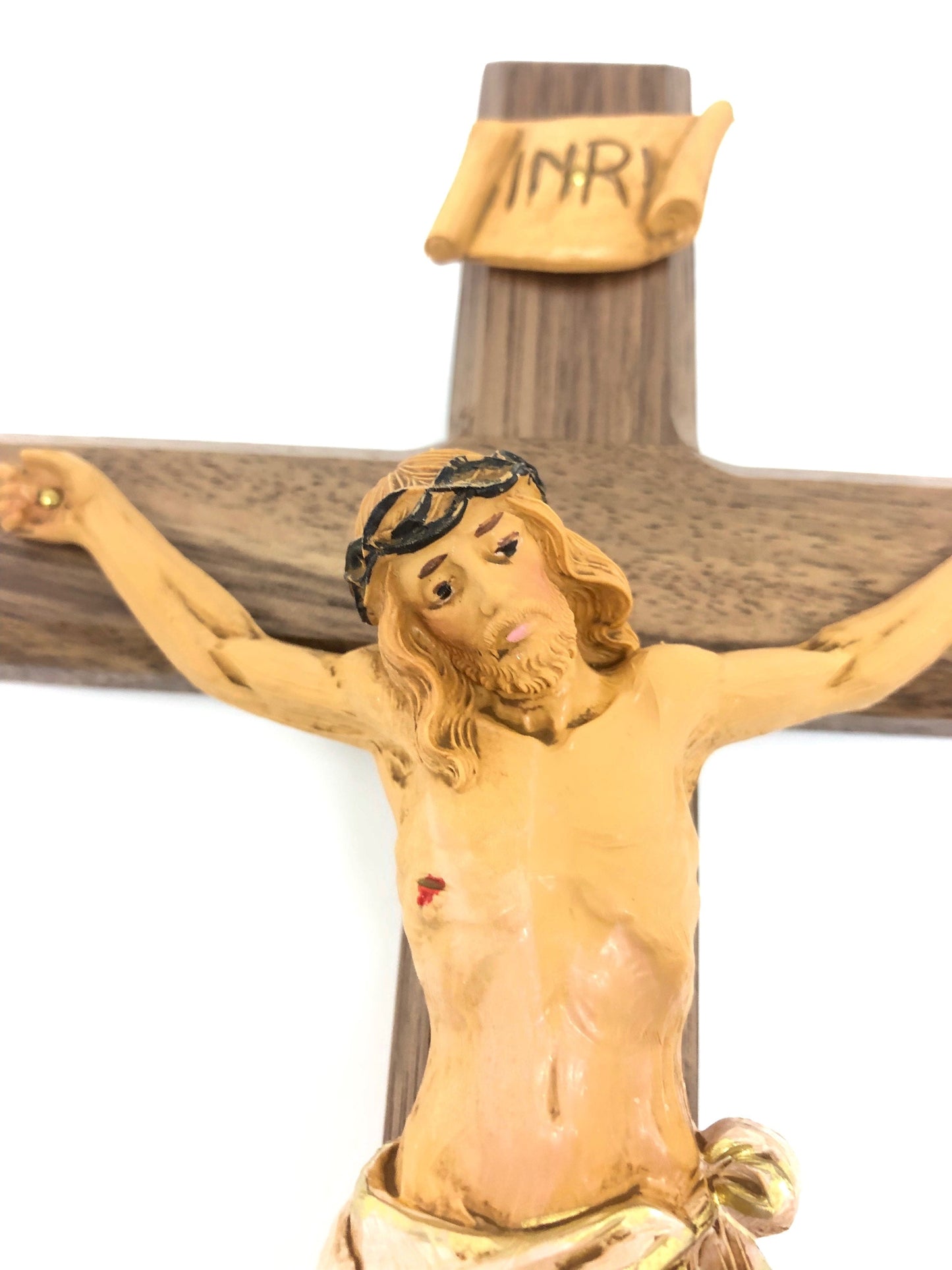 Walnut Wall Italian Style Crucifix (13") - Unique Catholic Gifts