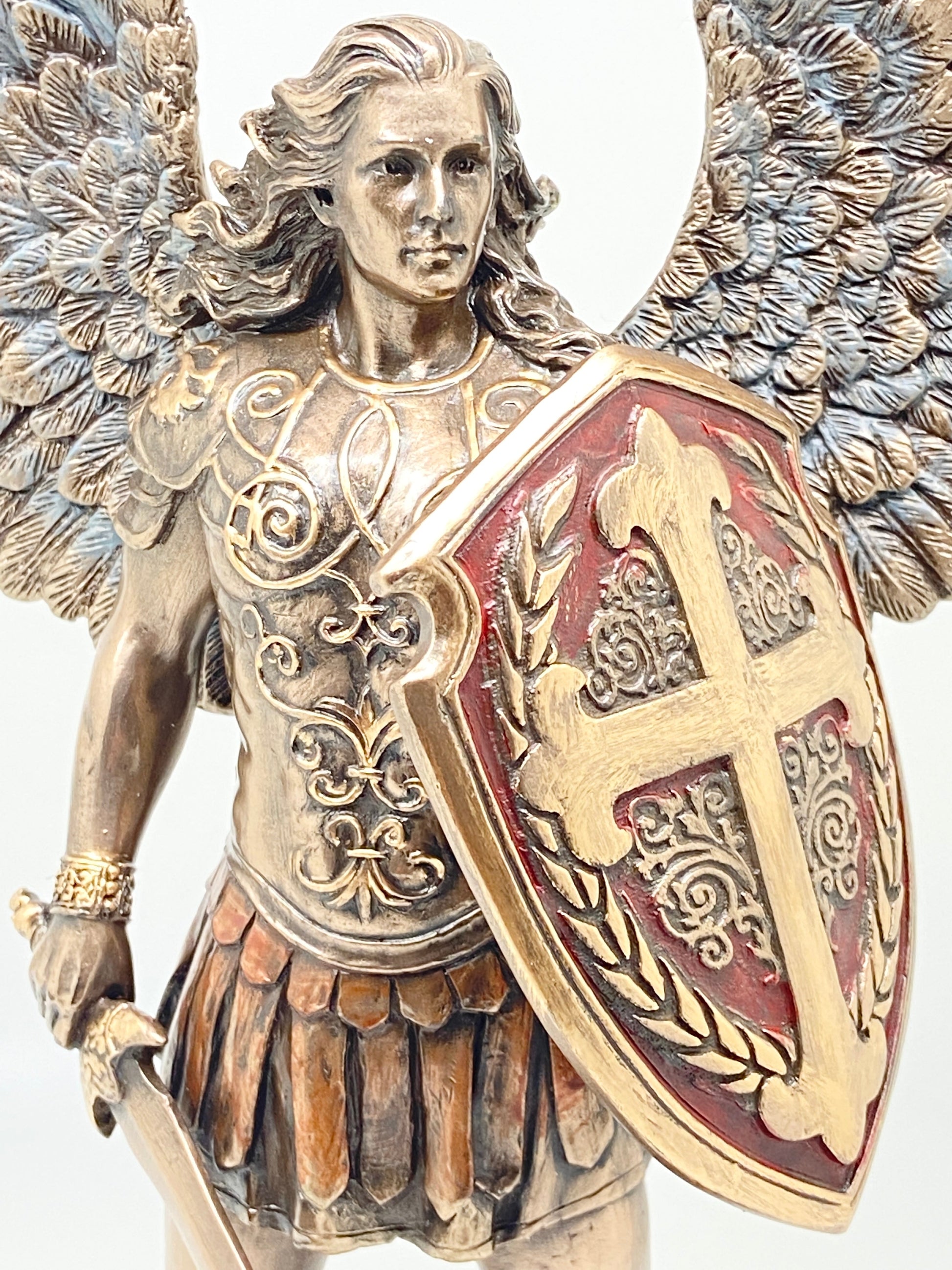 Bronze Archangel Saint Michael with Sword and Shield Statue 7" - Unique Catholic Gifts