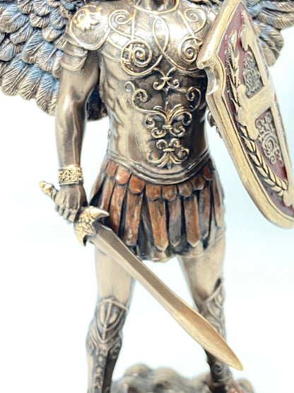 Bronze Archangel Saint Michael with Sword and Shield Statue 11" - Unique Catholic Gifts