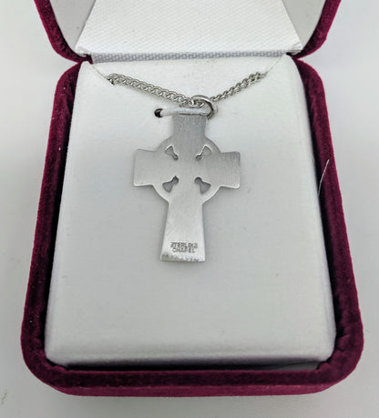 Sterling Silver with Green Celtic Crucifix  (7/8") on 18" Rhodium Chain - Unique Catholic Gifts