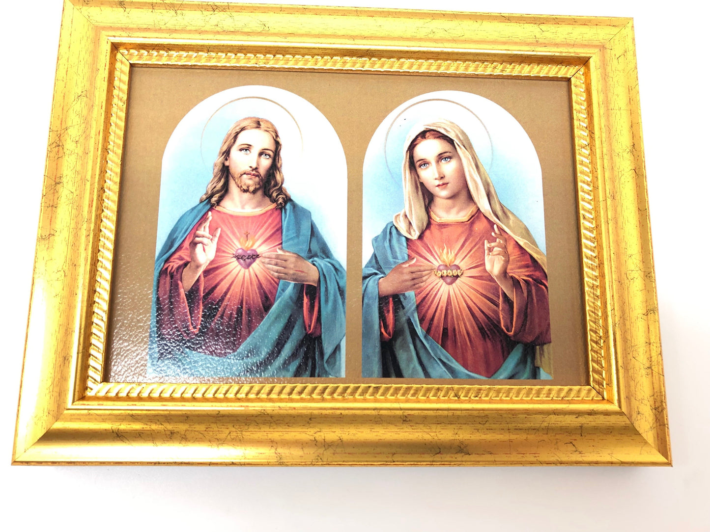 The Sacred Hearts in a Gold Frame (5x7") - Unique Catholic Gifts