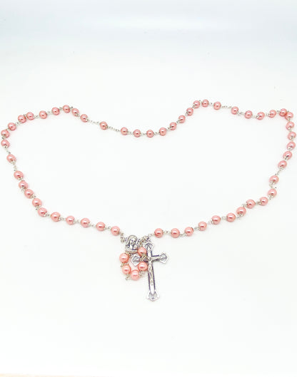 Pink Silver Capped Glass Bead Rosary (23") - Unique Catholic Gifts