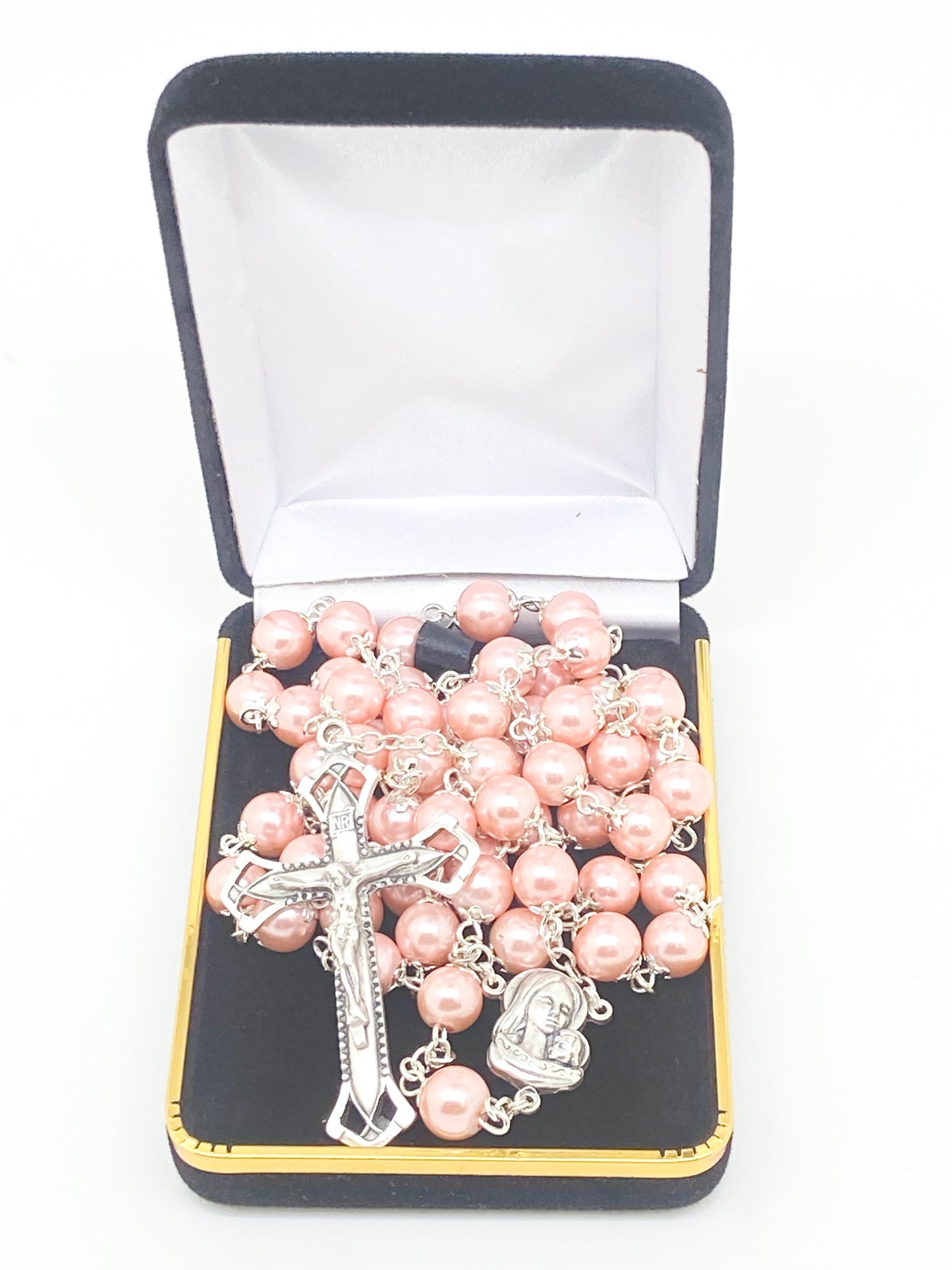 Pink Silver Capped Glass Bead Rosary (23") - Unique Catholic Gifts