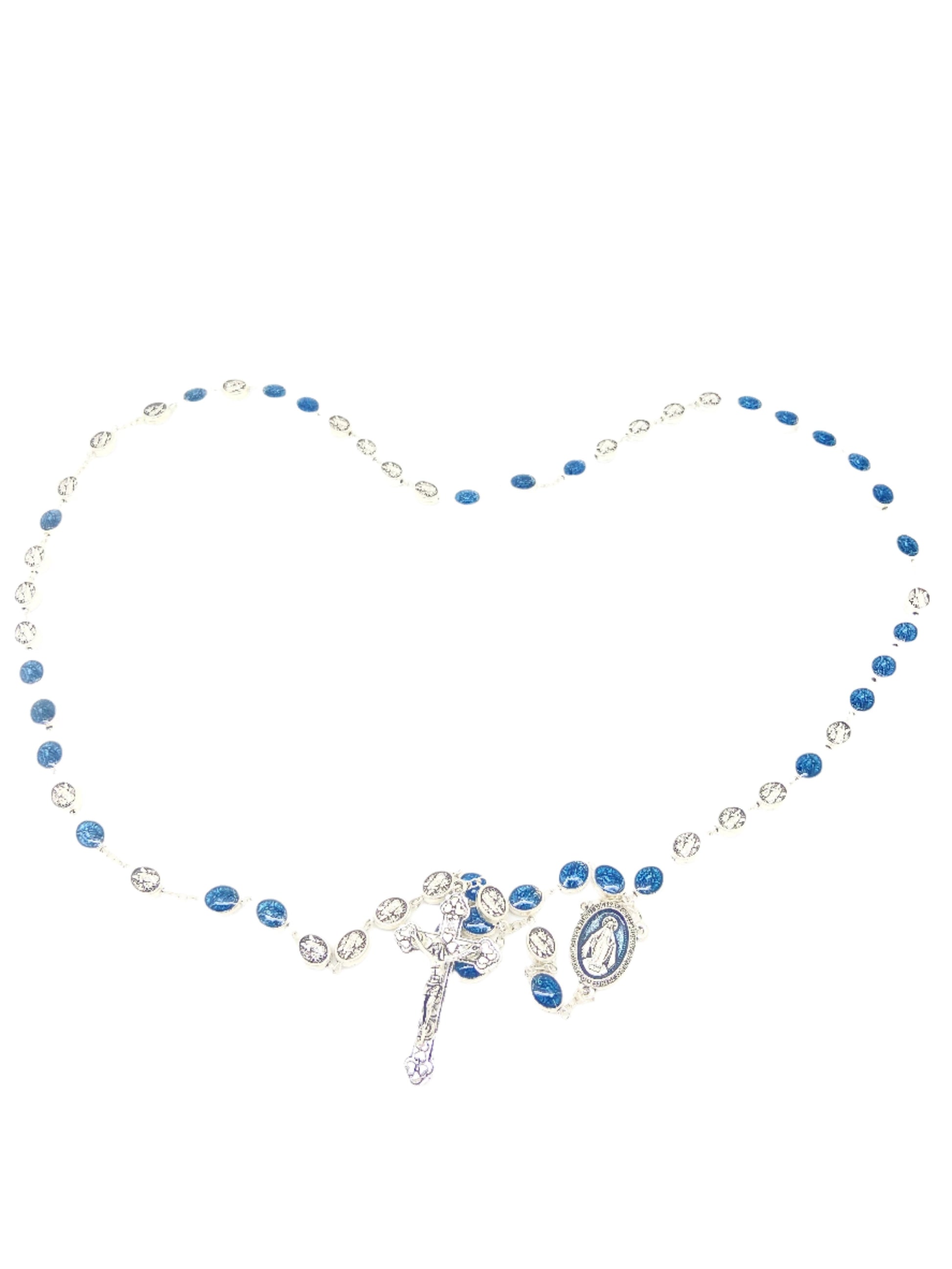 Silver and Blue Enamel St Michael and the Guardian Angel Rosary - Unique Catholic Gifts