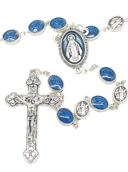 Silver and Blue Enamel St Michael and the Guardian Angel Rosary - Unique Catholic Gifts