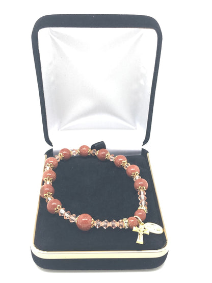 Genuine Goldstone Rosary Bracelet (8 mm) - Unique Catholic Gifts