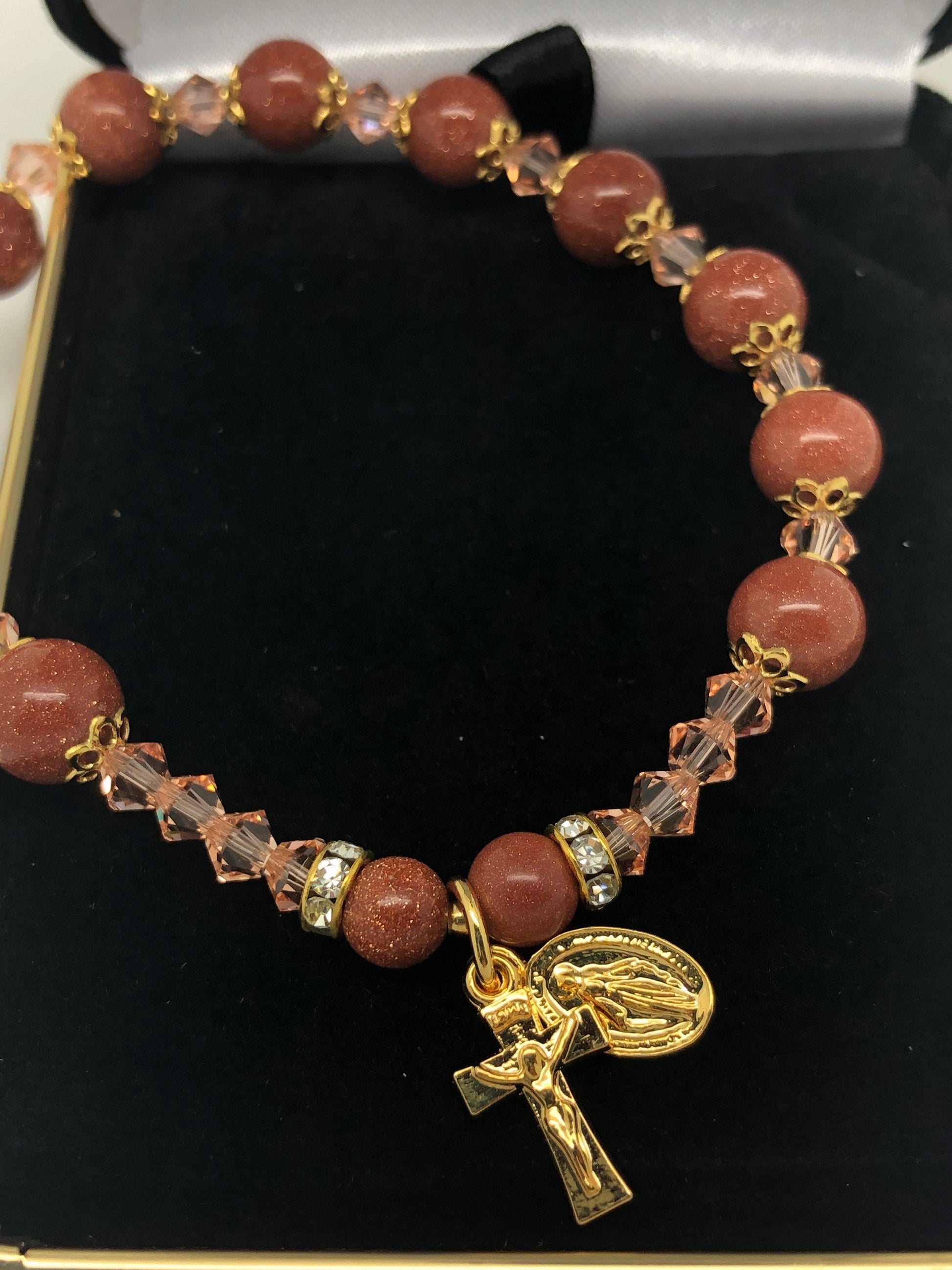 Genuine Goldstone Rosary Bracelet (8 mm) - Unique Catholic Gifts