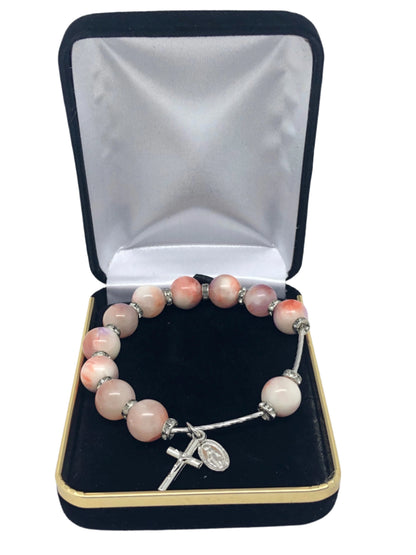 Pink Gemstone Rosary Bracelet (10 mm) - Unique Catholic Gifts