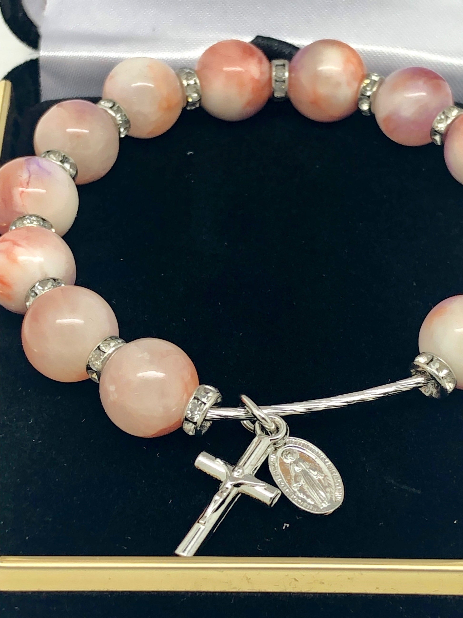 Pink Gemstone Rosary Bracelet (10 mm) - Unique Catholic Gifts