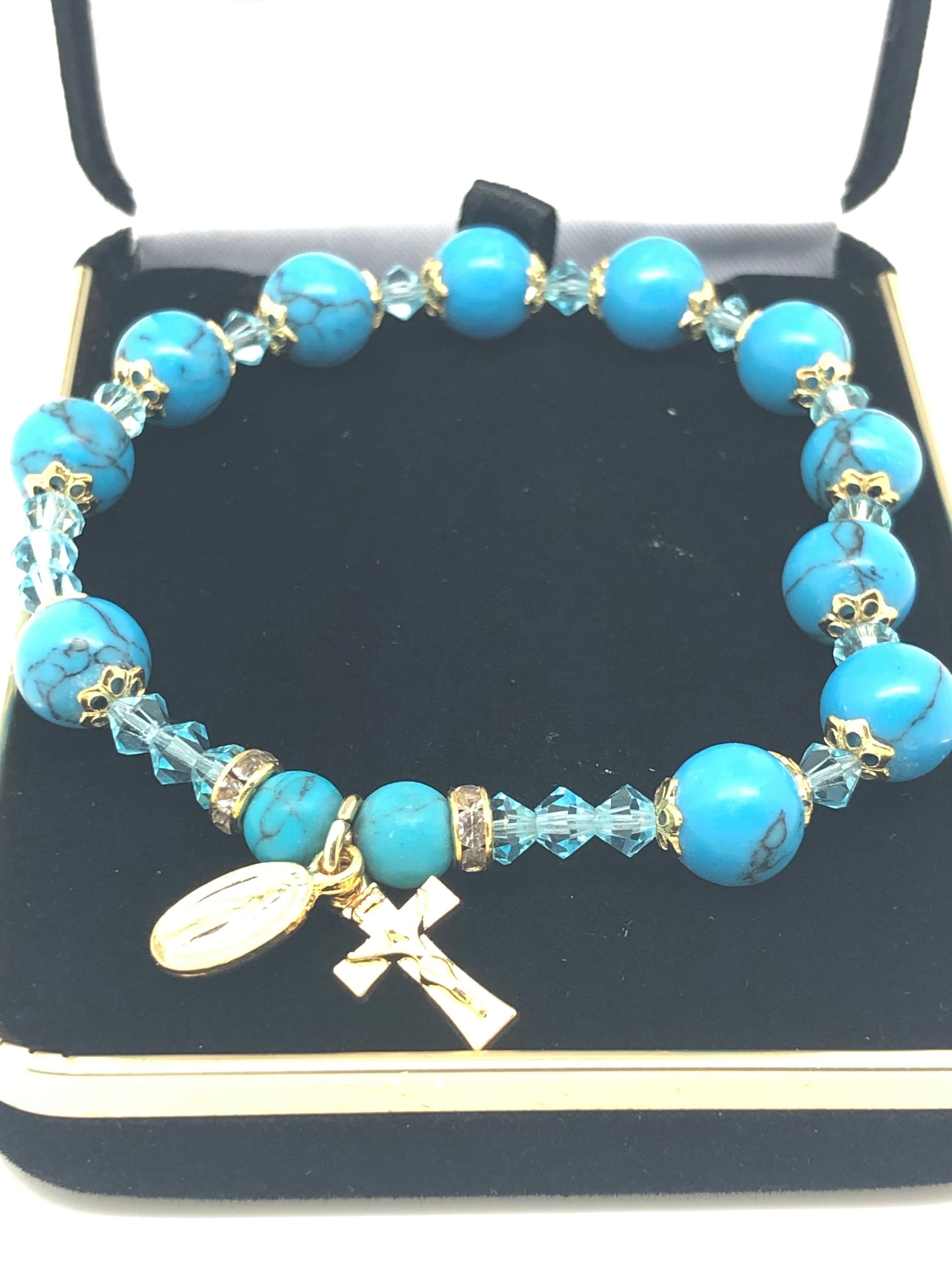 Genuine Turquoise Rosary Bracelet (8 mm) - Unique Catholic Gifts