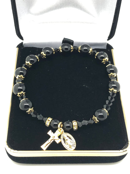 Genuine Black Onyx Rosary Bracelet (8 mm) - Unique Catholic Gifts