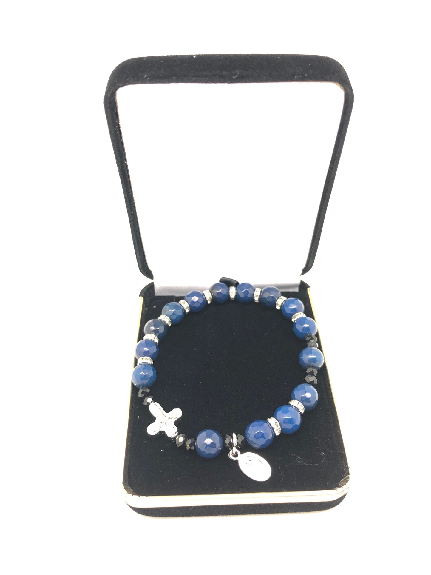 Genuine Blue Agate Rosary Bracelet (8 mm) - Unique Catholic Gifts