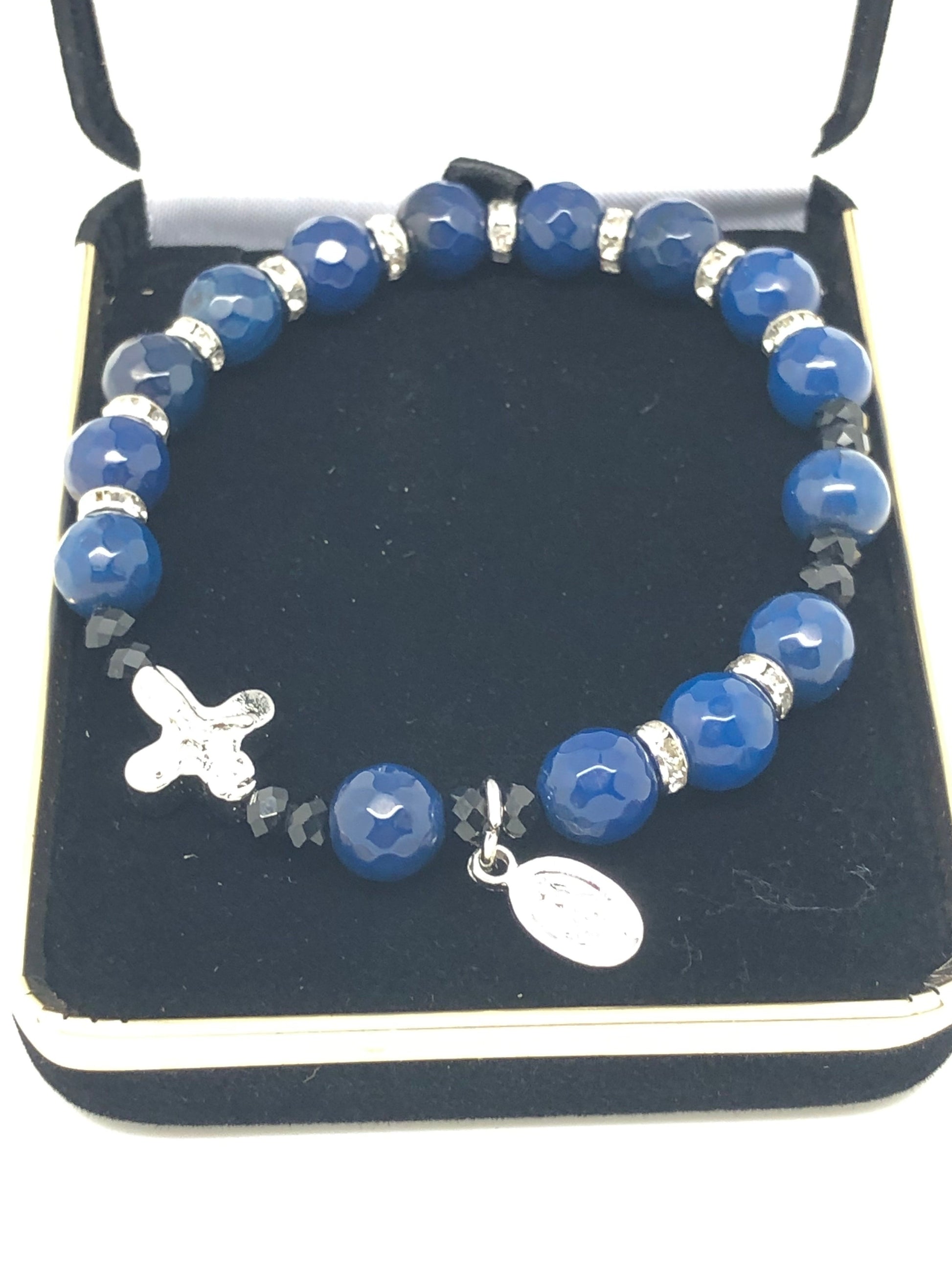 Genuine Blue Agate Rosary Bracelet (8 mm) - Unique Catholic Gifts