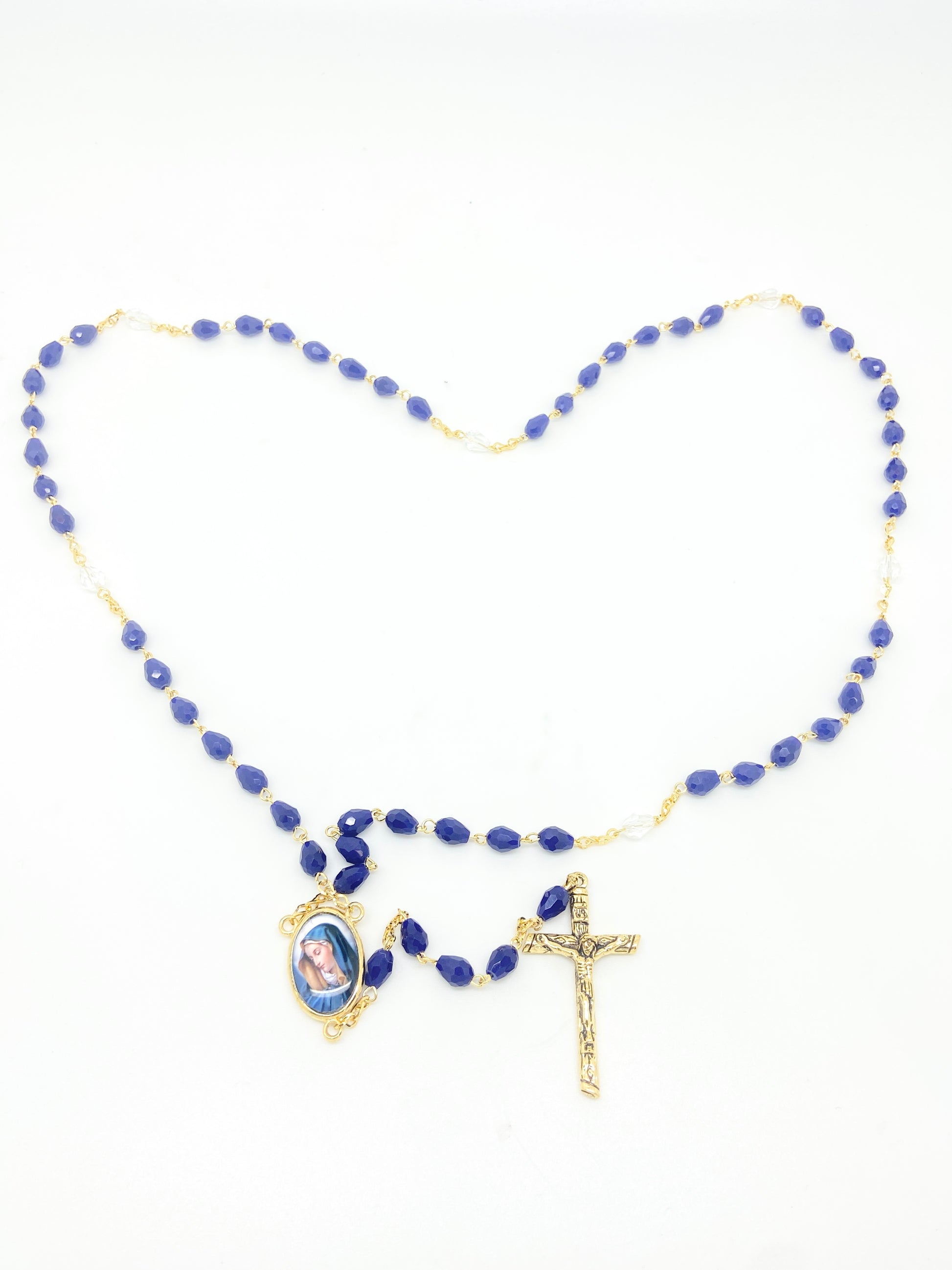 Seven Sorrows Blue Crystal Rosary ( Gold) - Unique Catholic Gifts