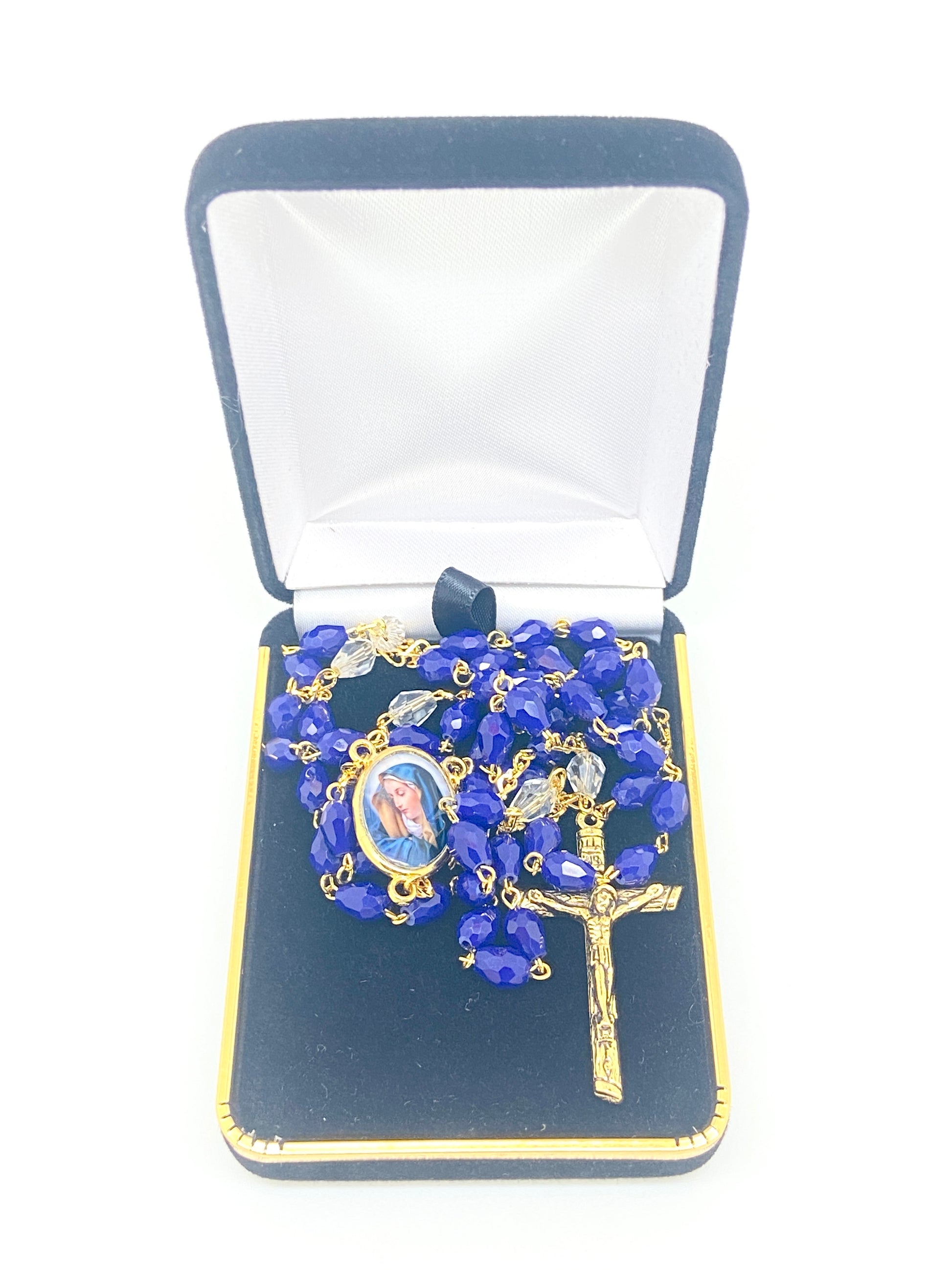 Seven Sorrows Blue Crystal Rosary ( Gold) - Unique Catholic Gifts