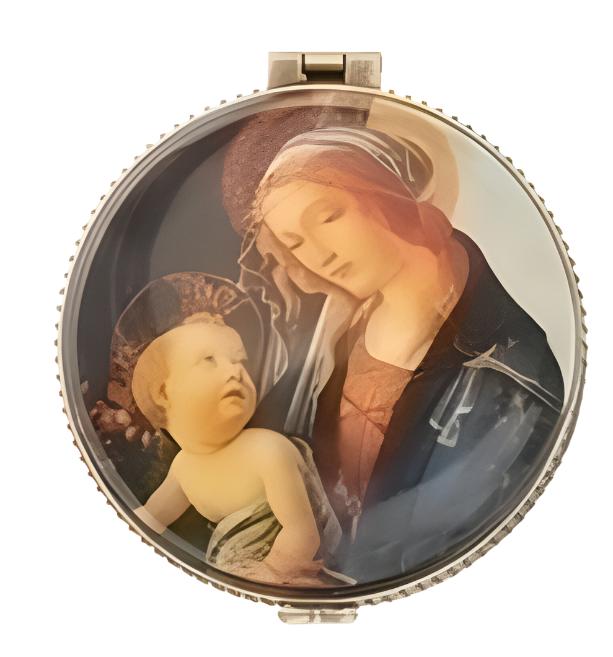 Round Porcelain Madonna and Child Rosary Box  2 1/3" - Unique Catholic Gifts