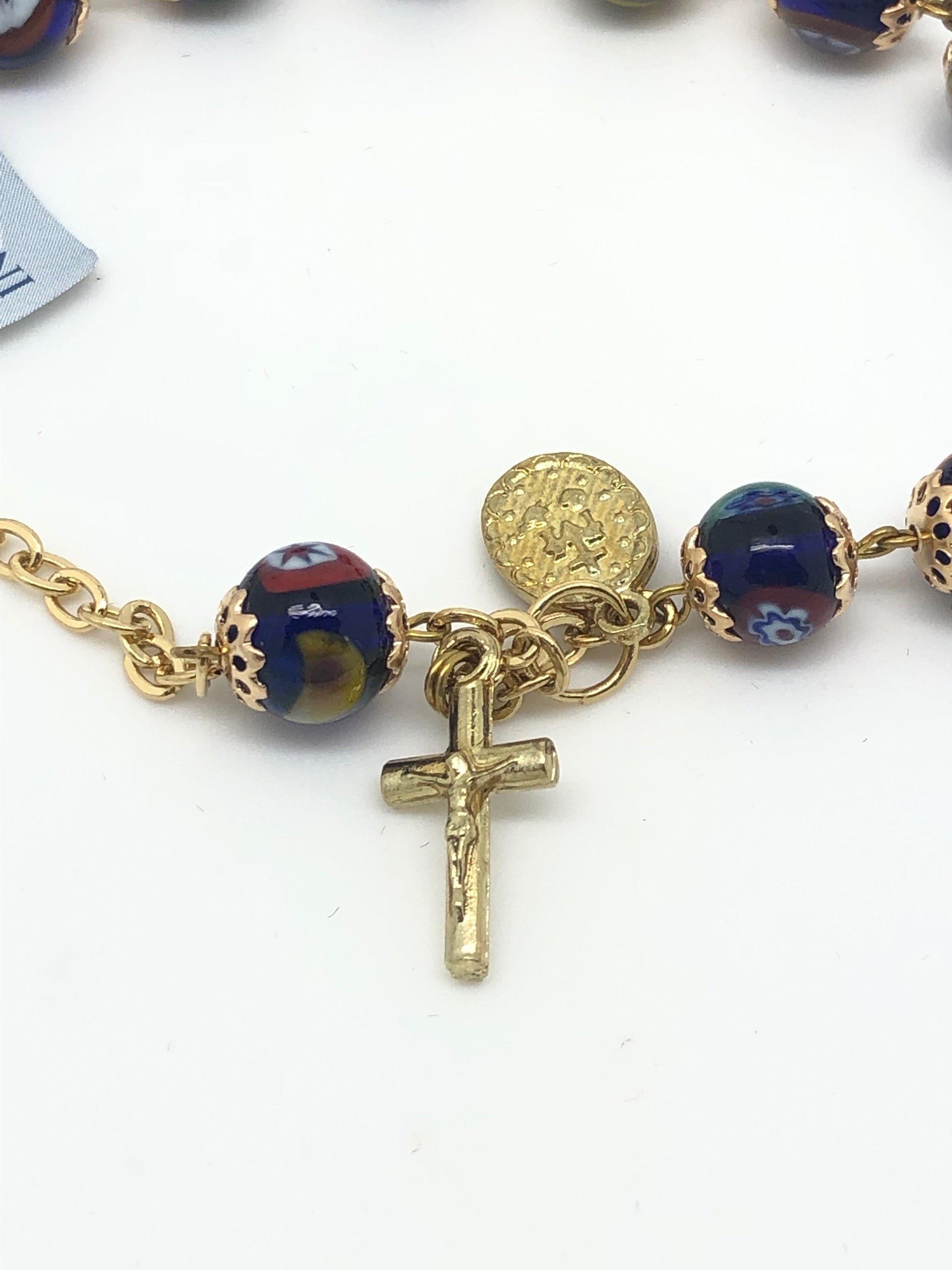 Mosaic Murano Glass  Rosary on Gold Chain Bracelet (8MM) - Unique Catholic Gifts