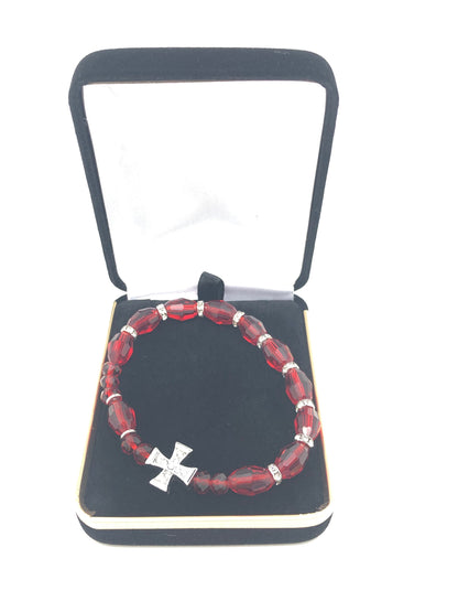 Red Genuine Crystal Rosary Bracelet (10mm) - Unique Catholic Gifts