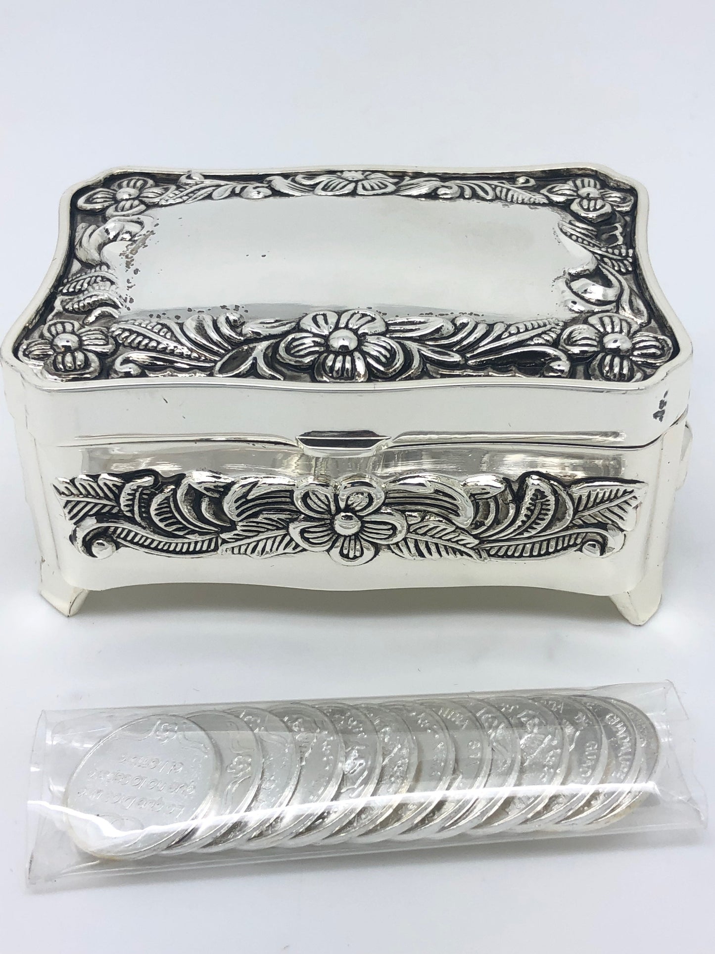 Vintage Silver Treasure Box With (13 Piece) Arras Coin Set - Unique Catholic Gifts