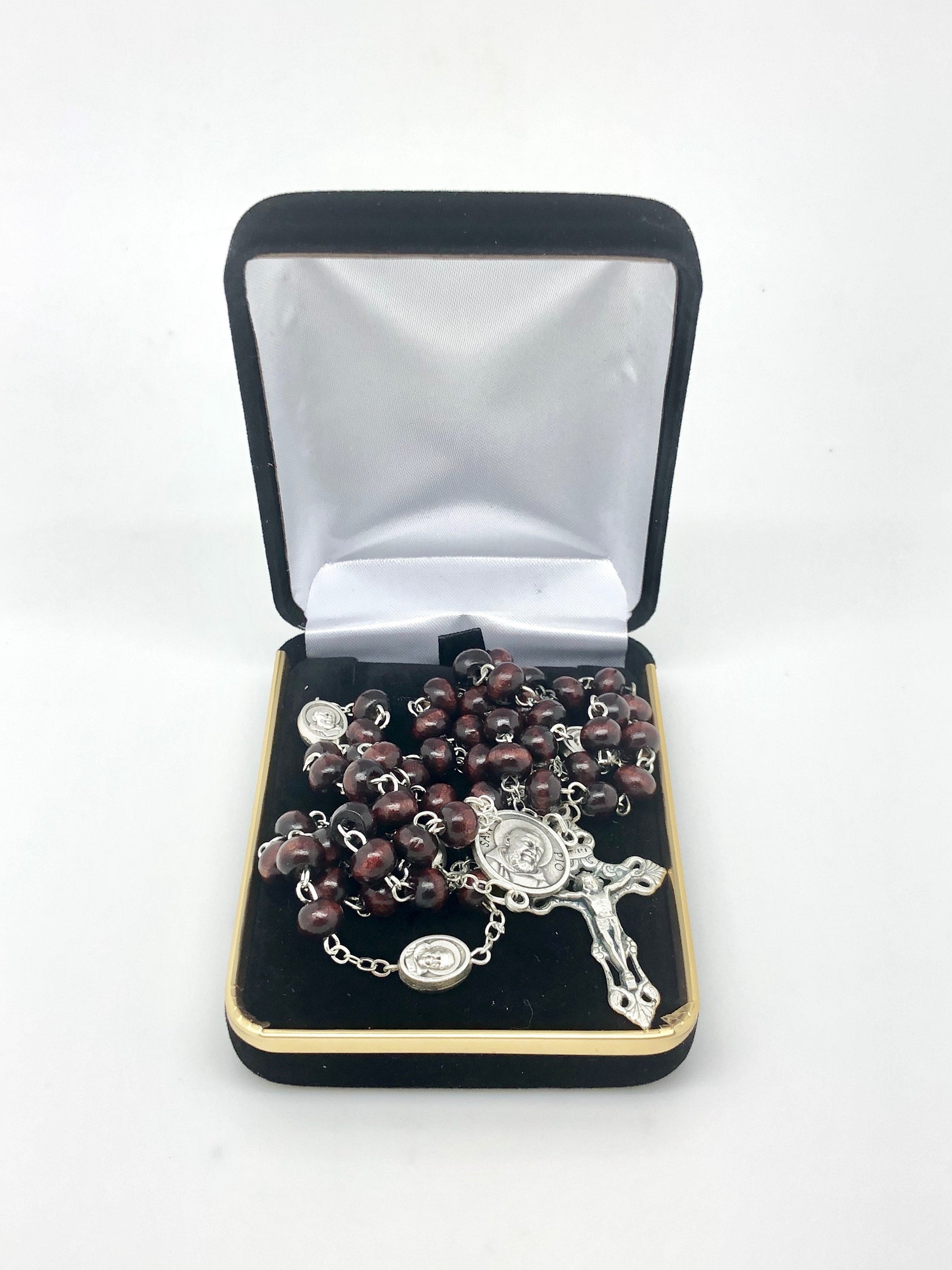 St. Benedict Brown Wood Rosary  (7 mm) - Unique Catholic Gifts