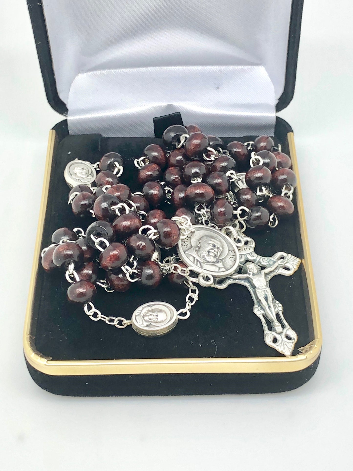 St. Benedict Brown Wood Rosary  (7 mm) - Unique Catholic Gifts