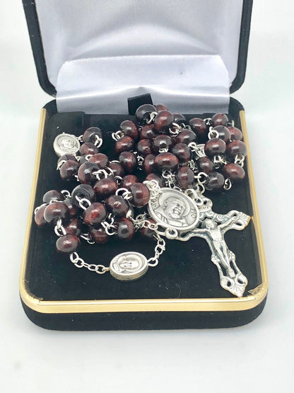 St. Benedict Brown Wood Rosary  (7 mm) - Unique Catholic Gifts