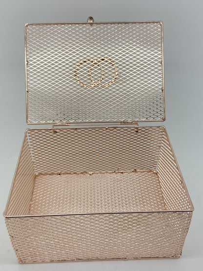 Rose Gold Mesh Box with Rhinestone Wedding Rings - Unique Catholic Gifts