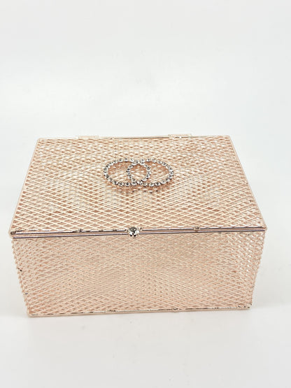 Rose Gold Mesh Box with Rhinestone Wedding Rings - Unique Catholic Gifts